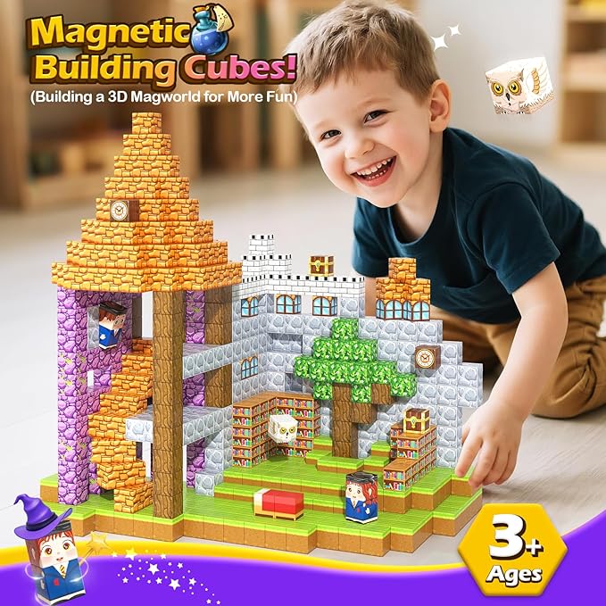 100PCS Magnetic Blocks-Build Mine Magnet World Magic School Edition, Magnetic Kids Building Toys for Toddler Kids Ages 3-5 4-8 6-8, Birthday Gifts for 3+ Boys&Girls