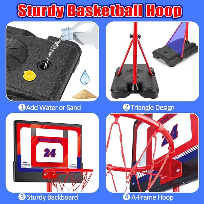 Kids Basketball Hoop Stand Adjustable Basketball Set Toddler Basketball Toys for 3 to 8 Years Old Indoor Outdoor Play Ages 3-5 6-8 Backyard Sport Games for 2 3 4 5 6 Year Old Boy Girl Birthday Gift