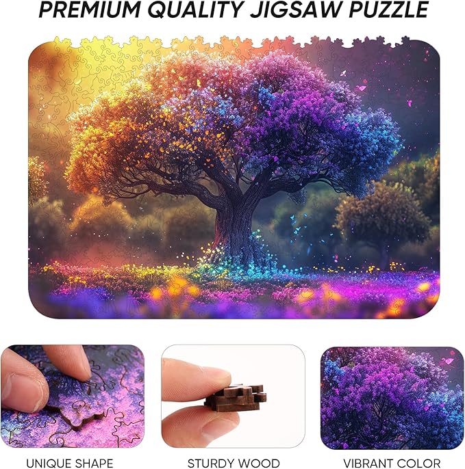 Wooden Puzzles for Adults 500 Piece - Tree of Life Jigsaw Puzzles Home Decor, Natural Puzzle Royal Unique Shape Adult Puzzles, Irregular Colorful Wooden Puzzle Creative Gift for Adults(18.3 x 12.6 IN)