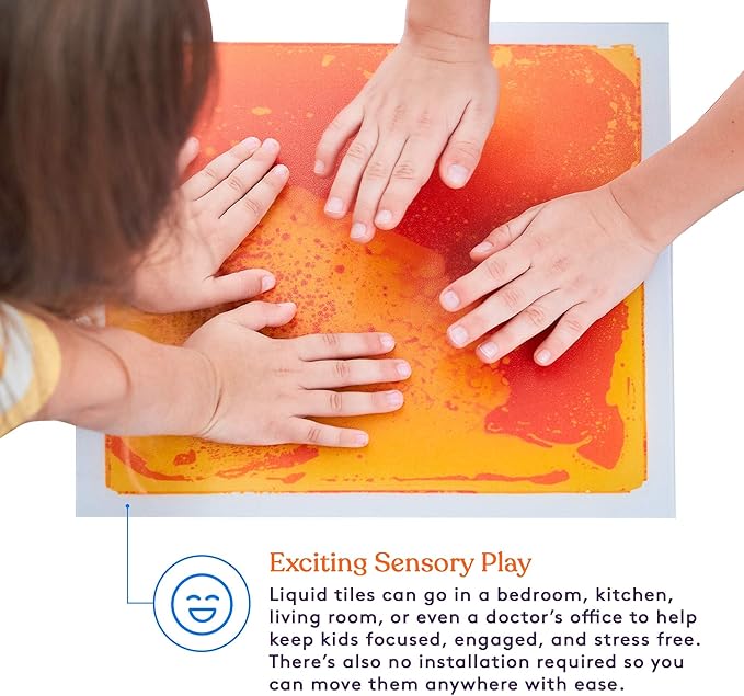 Special Supplies Square Floor Liquid Tiles for Kids, Set of 9, Colorful Early Learning Sensory Activity Mats for Toddlers and Children, Anti-Slip Backing for Active Play, Dance, and Games