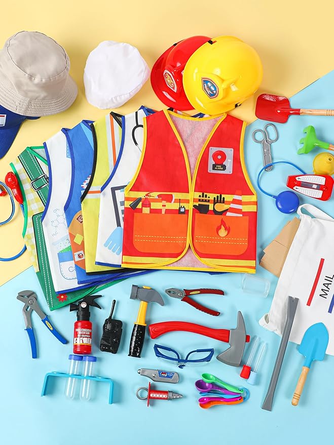 Hungdao 6 Sets Kids Dressing up Costumes Toddler Pretend Play for Age 6-10 Dress up Scientist, Firefighter, Postman, Farmer, Doctor, Engineer