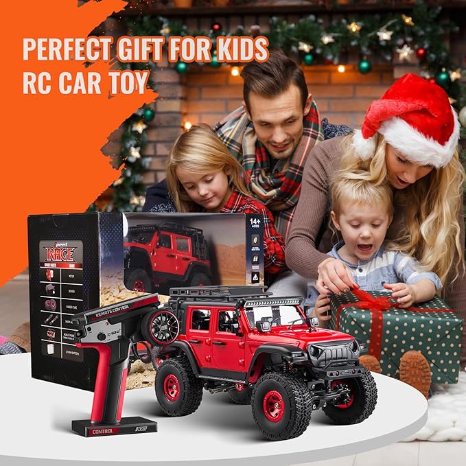 VEVOR RC Crawler 1/24 Scale RC Car Rock Crawler All Terrain 4WD Off-Road Truck with led Light 2 Rechargeable Batteries, 2-Speed Adjustable Hobby Racing Car Gift for Adults