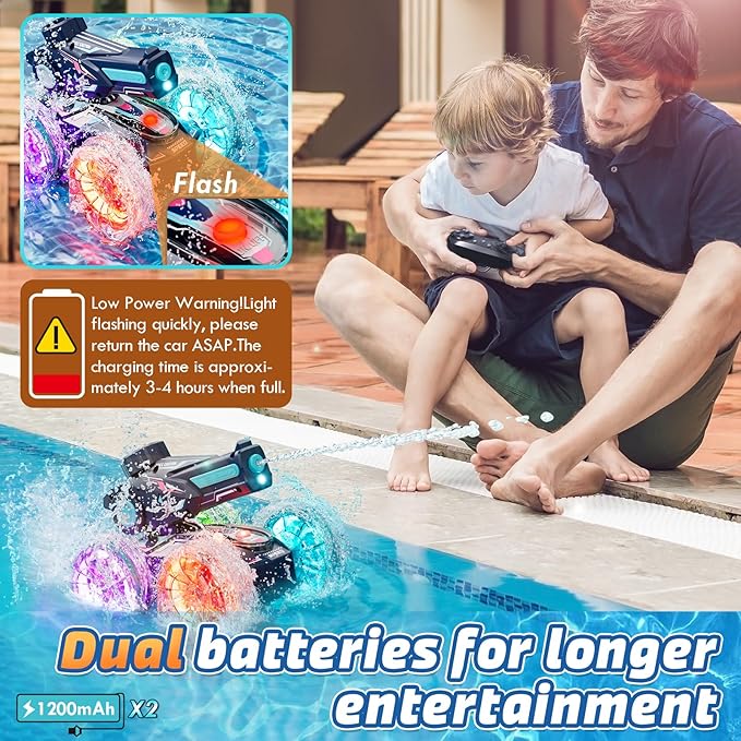 Lehoo Castle Amphibious Remote Control Car, 4WD RC Cars for Boys Age 8-12 with Water Gun, Remote Control Boat for Kids, Toys for 6 7 8 9 Year Old Boy