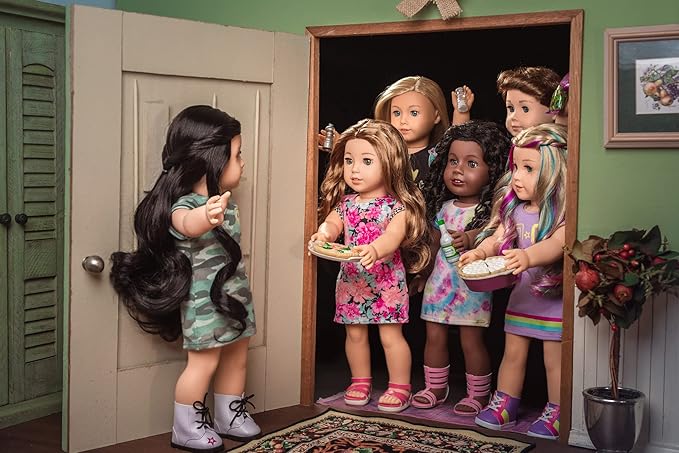 American Girl Truly Me 18-inch Doll #111 with Brown Eyes, Black-Brown Hair, Light Skin, Camo T-shirt Dress, For Ages 6+