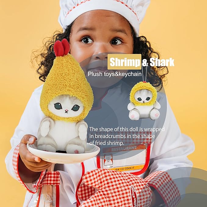 Kawaii Shark Cat Plush Toy Stuffed Animal Doll, Soft Pillow for Boys & Girls (Fried Shrimp Cat, 13cm/5.1in)
