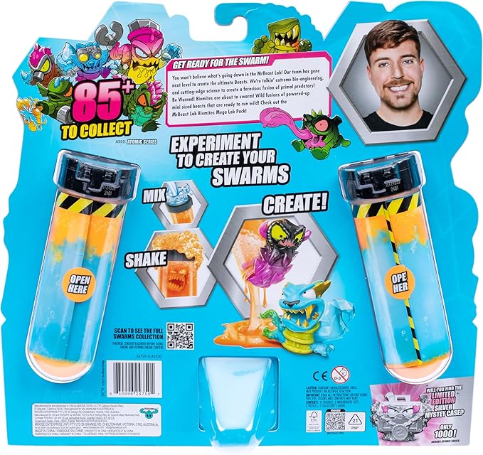 MrBeast Lab Swarms Series 2, Atomic Series 12 Pack – Python Panther, Add Water, Shake The Test Tube and Reveal 2 of 12, 1-inch (2.5 cm) MrBeast Swarms Collectible Micro Beasts. 85+ to Collect!