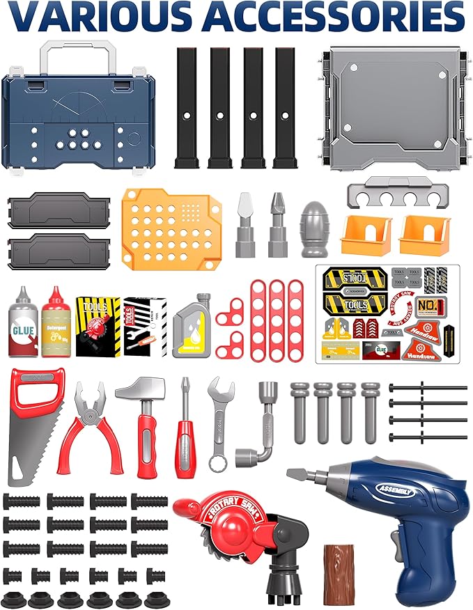 Deejoy Kids Tool Bench with Realistic and Electric Drill, Construction Workbench Toys for Toddlers 3-5, Toddler Bench Set for Boys & Girls Age 3-4