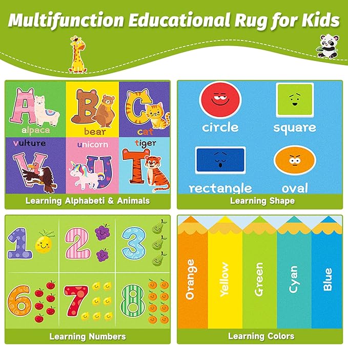 ABC Carpet, Kids Rugs for Playroom, Educational Play Mat for Kids, Preschool Rugs with ABC, Numbers, Animals Learning Carpet for Bedroom Playroom Classroom Baby Toddler Children (Green, 59X39.4 INCH)