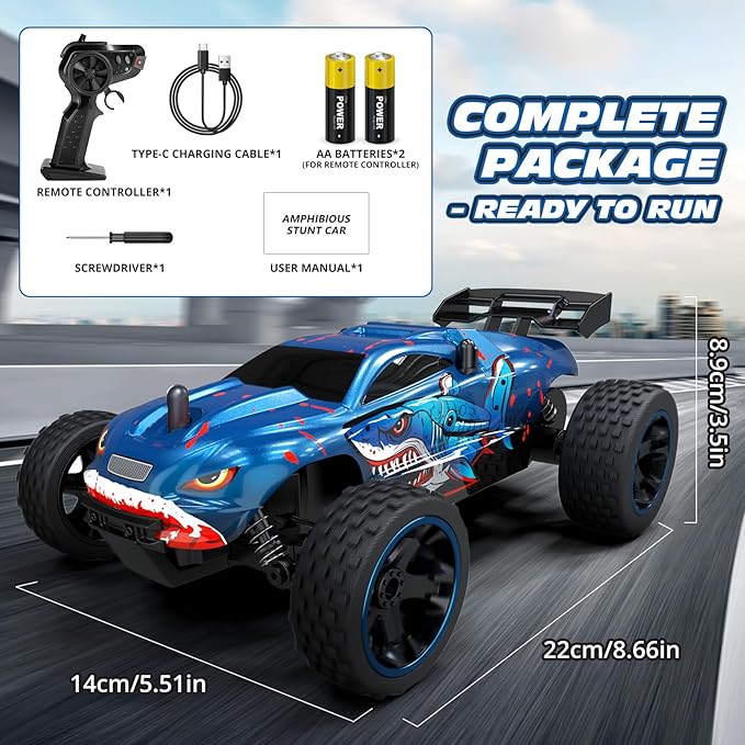 Tecnock RC Cars for Kids, 1:18 Scale 2WD RC Car with USB-C Easy Charging, 2.4GHz Remote Control Car with LED Lights & 50 Mins Playtime, Toys Gifts for Boys & Girls Ages 8-12