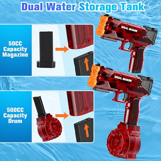 artcool Stronger Electric Water Gun for Kid/Aldult,Transparent Automatic Squirt Guns High Powered IP67 Waterproof, Water Guns with 400 Ammos for Outdoor Summer Beach Pool (Red)