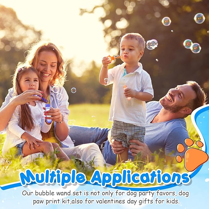 24 Pcs Blue Dog Paw Print Bubble Wands Mini Puppy Bubble Wands Toys for Kids Toddlers Christmas Birthday Gifts Filler Goody Bag Stuffer Dog Party Favors(Dark, Light Blue, Orange, Paw)