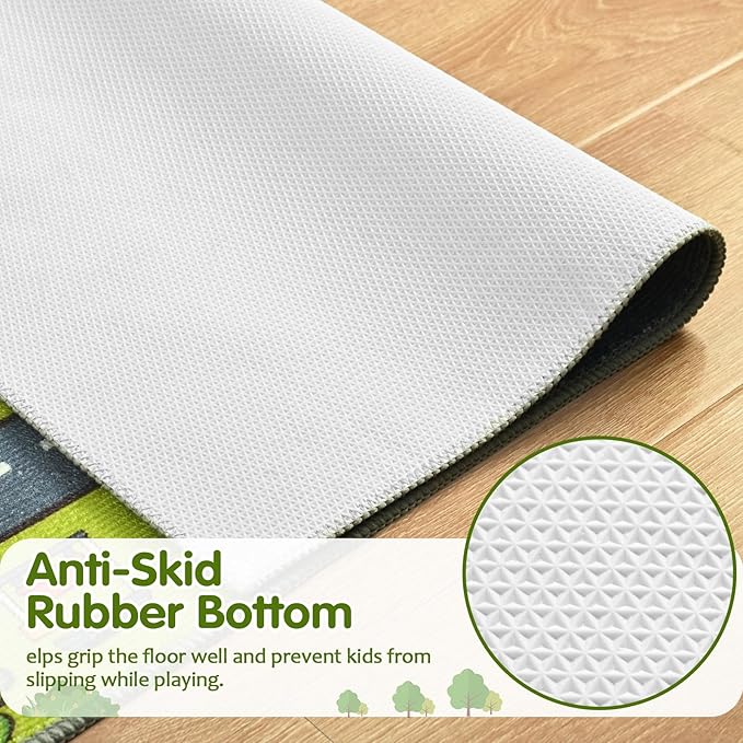 Merelax 4x6 Kids Car Rug Grey Green Area Rugs for Living Room Playroom Classroom Bedroom, Non Slip Kids Play mat Washable Rug, Educational City Traffic Road Map Fun Car Carpet for Ages 3-12