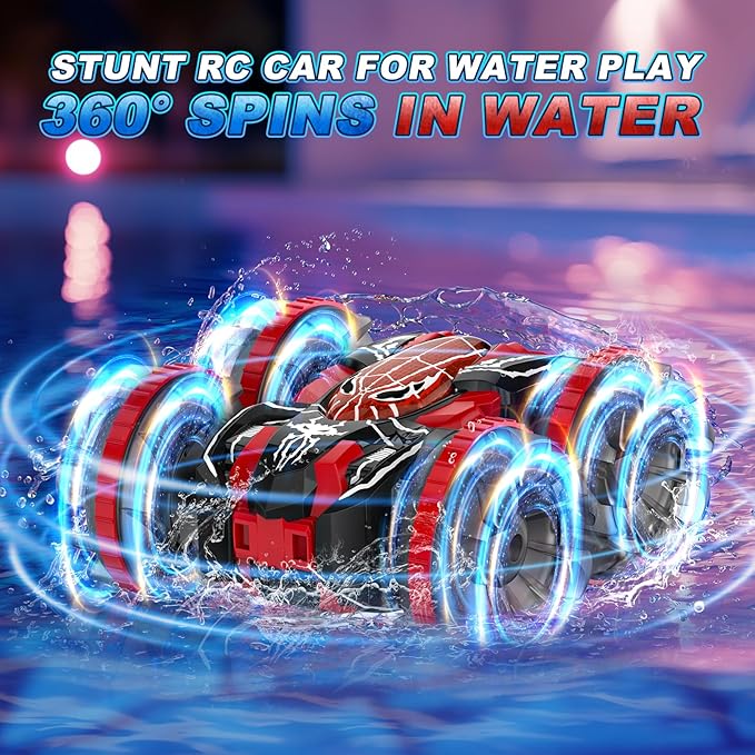 Waterproof Remote Control Car,4WD Amphibious 2.4 GHz RC Car Remote Control Boat,360°Rotation RC Stunt with LED Lights,Boys Girls Gifts All Terrain Water Beach Pool Toy Black