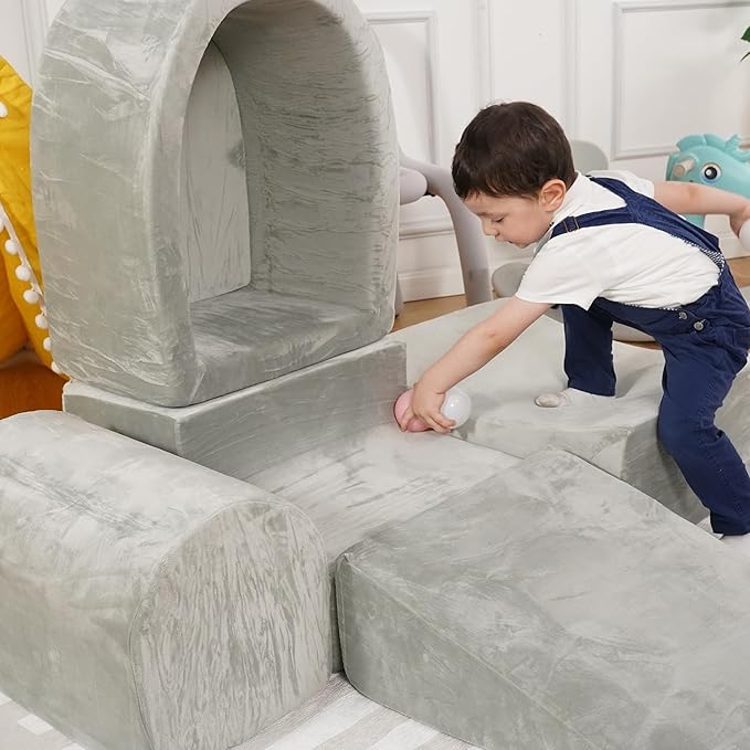 Foam Climbing Blocks for Toddlers 1-3 - Climb and Crawl Activity Playset - Indoor Activity Play Structure for Toddlers - Foam Soft Play Set for Babies - 5 PCS - Balls NOT Included - Gray