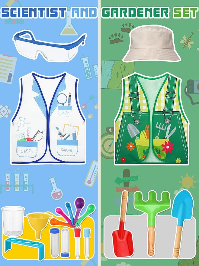 Hungdao 6 Sets Kids Dressing up Costumes Toddler Pretend Play for Age 6-10 Dress up Scientist, Firefighter, Postman, Farmer, Doctor, Engineer