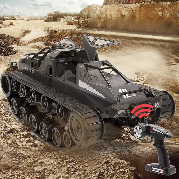 Mostop Remote Control Crawler High Speed Tank Off-Road 4WD RC Car 2.4 Ghz RC Army Truck 1/12 Drift Tank RC Tank for Kids Adults