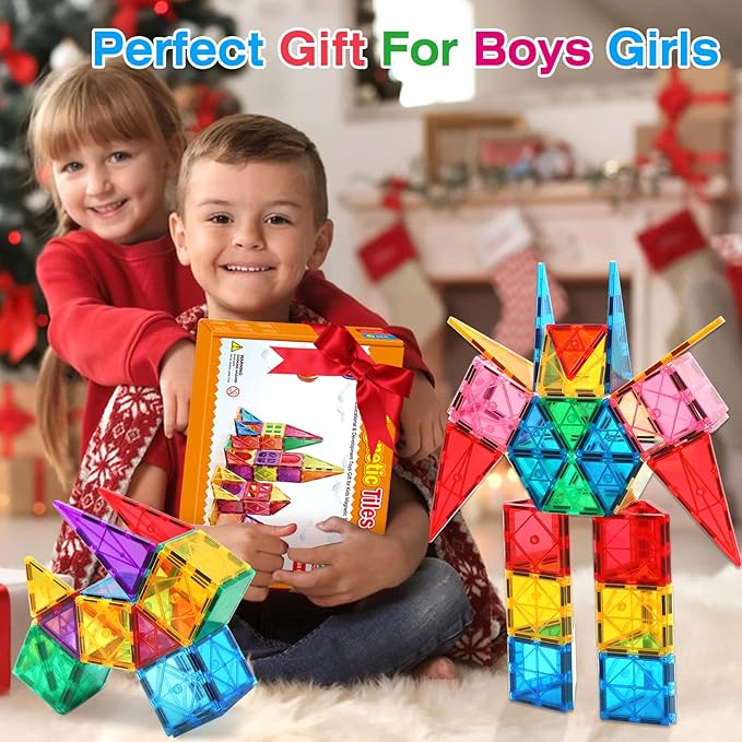 Magnetic Tiles for Kids Ages 3-5 4-8 STEM Educational Gifts Toys for 3 4 5 6 7+ Year Old Boys Girls Magnet Building Blocks Beginner Set Sensory Toddler Toys for Age 3-4 Christmas Birthday