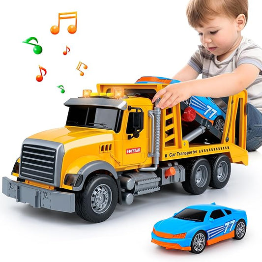 Dwi Dowellin Toy Truck Transport Cars Carrier with Racing Car for Kids Toddlers,Birthday Gifts for Boy Toddler Child 3 4 5 6 Years Old