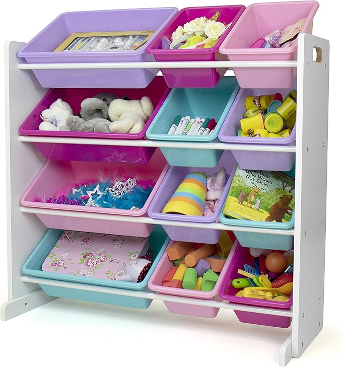 Humble Crew Toy Storage Organizer, White/Pink/Purple/Turquoise 34x11x31 inches,12x9x6 inches,16x12x6 inches