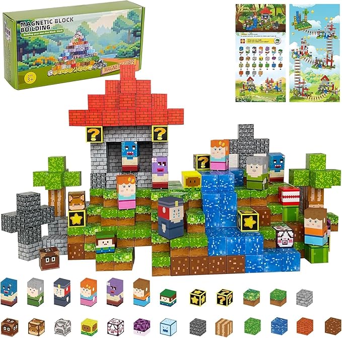 Magnetic Blocks - 110PCS Magnets Building Blocks World Set for Kids Ages 3-5 5-7 8-12, Magnetic Tiles Game Preschool Toys for 3 4 5 6 Year Old Girls Boys Gifts (STEM World)