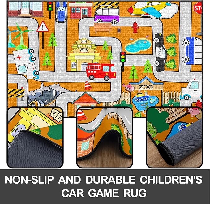Car Rug Play Mat - Kids Play Rug for Playroom, Traffic City Life Road Rugs for Cars and Toys Car Mat Educational Game Carpet Toddler 2.5x4 Feet