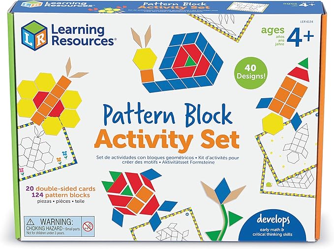 Learning Resources Pattern Block Activity Set, 20 Double-Sided Cards, Ages 4+
