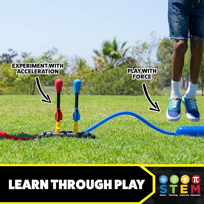 Stomp Rocket Original Dueling Rocket Launcher for Kids, 8 Rockets - Fun Backyard & Outdoor Kids Toys Gifts for Boys & Girls -Toy Foam Blaster Set Soars 200ft - Multi-Player Launcher Stand