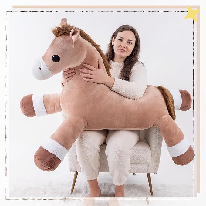 51" Giant Horse Stuffed Animals, Large Stuffed Horse Plush Pillow 4.2ft, Soft Large Stuffed Pony, Cute Farm Animals Plush Toys, Gifts for Kids Boys Girls on Birthday Children's Day Christmas