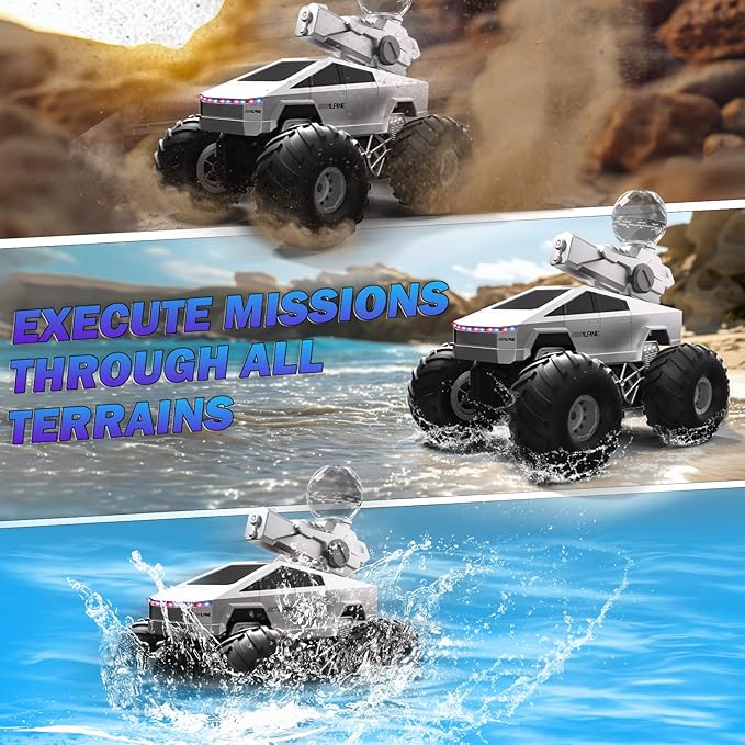 Summer Toys 1:16 RC Car with Water Gun - 2.4 GHZ Remote Control Car, 4WD All Terrain Amphibious Assault Cybertruck, Electric Vehicle Outdoor Pool Toys for Kids, Gifts for Boys Girls Age 5+ Years Old