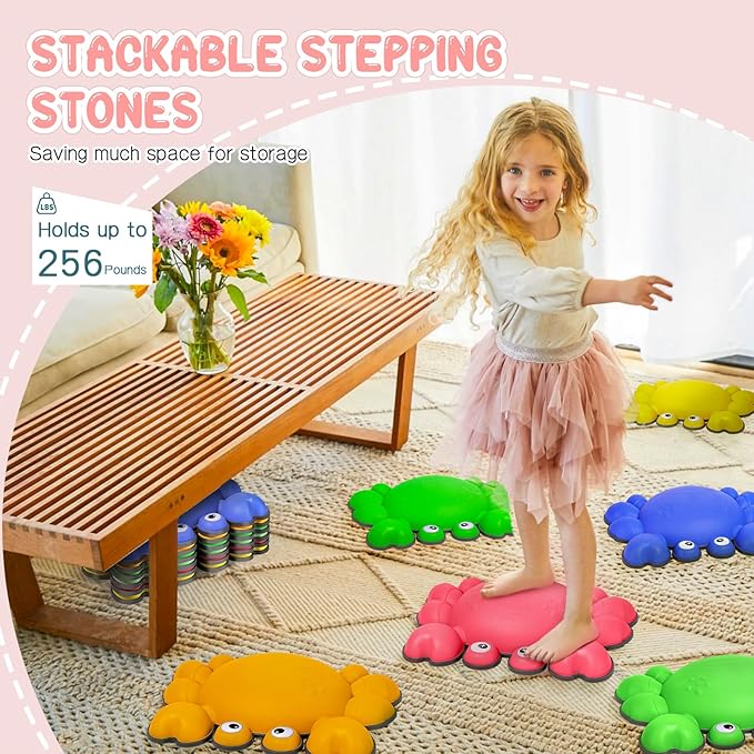 TOPNEW Toddler Stepping Stones for Kids, 6pcs Non-Slip Balance Stepping Stones for Promoting Children's Coordination Skills, Indoor & Outdoor Sensory Toys Obstacle Course for Kids Age 3 4 5 6 7+