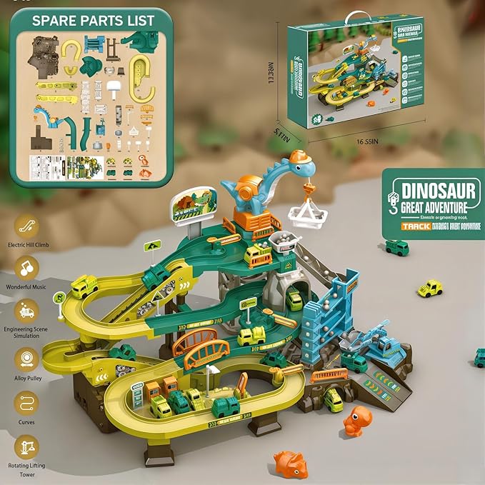 Construction Vehicle Toys Race Car Track for Kids Age 3-8 Train Set Best Birthday Gift with 4 Mini Engineering Cars