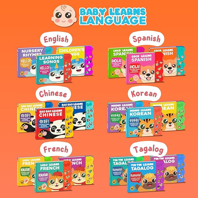 Musical Spanish Books for Kids 1-3, Spanish English Toys for Babies & Toddlers 1-3, Baby & Toddler Spanish Books, Bilingual Learning Toys 1 Year Old, Libros Infantiles en Español