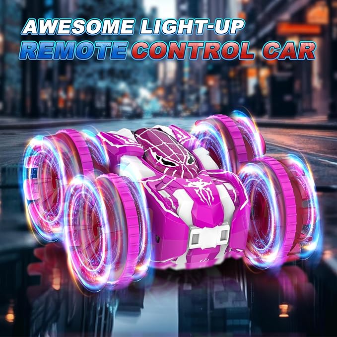 Waterproof Remote Control Car,4WD Amphibious 2.4 GHz RC Car Remote Control Boat,360°Rotation RC Stunt with LED Lights,Boys Girls Gifts All Terrain Water Beach Pool Toy Pink