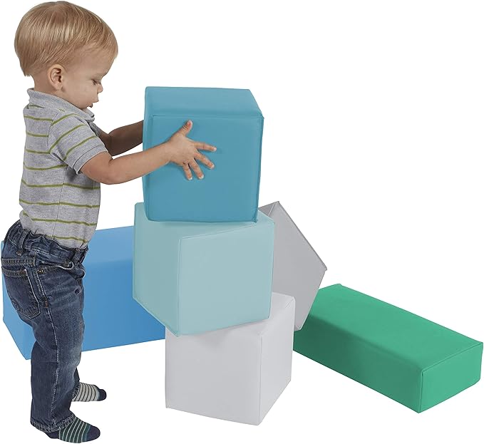 Factory Direct Partners 10414-CT SoftScape Stack-a-Block Big Foam Construction Building Blocks, Soft Play Set for Toddlers and Kids (6-Piece Set) - Contemporary