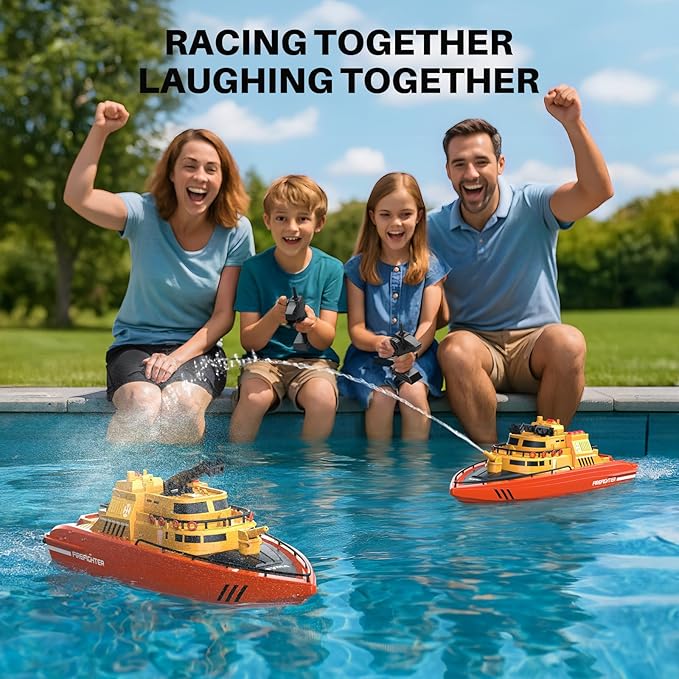 SYMA Remote Control Boat, Big RC Boat Firefighter for Kids 8-12 with 40 Mins Run Time (2 Batteries), One-Key Water Spary, 15 km/h High Speed and Low Battery Warning, Pool Toys for Boys Girls