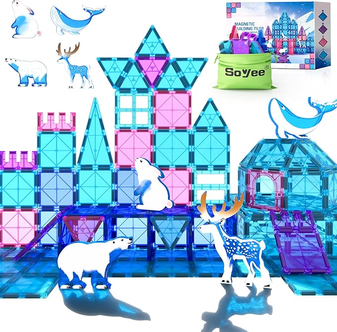 Magnetic Tiles Arctic Animal Magnet Tiles Toddler Toys for Girls Ages 3-5 4-7 6-8 Pretend Play Magnetic Building Blocks Kids Toys Gifts for 3+ Year Old STEM Learning and Fun