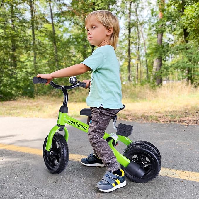 Ancaixin 3 in 1 Toddler Tricycles for 2-5 Years Old Boys and Girls with Adjustable Seat Detachable Pedal and Bell, Foldable Baby Balance Bike Riding Toys for Kids, Child Birthday Gift Green