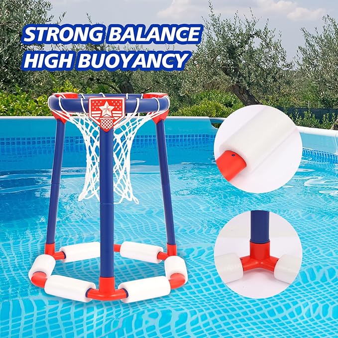 Pool Basketball Hoop Set,Floating Pool Toys for Kids,Floating Basketball Hoop,Pool Games,Basketball Game Poolside,Summer Water Toys,with 3 Balls and 1 Pump