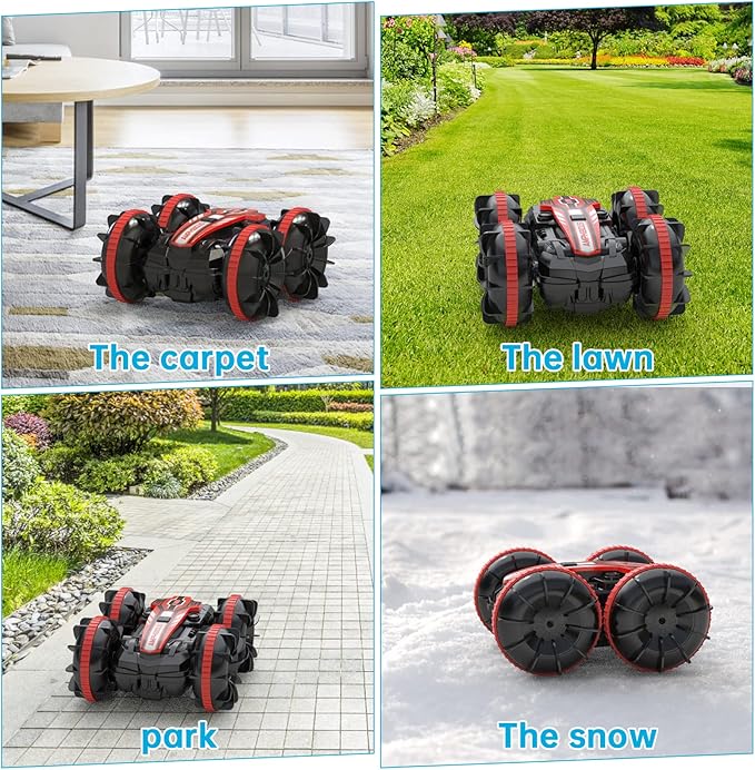 qida Toys for 6-12 Year Old Boys Amphibious Remote Control Car for Kids 2.4 Ghz RC Boat 4WD Waterproof Monster Truck Outdoor RC Vehicle Off Road Stunt Car Birthday Gift Water Beach Pool Toys(Red)
