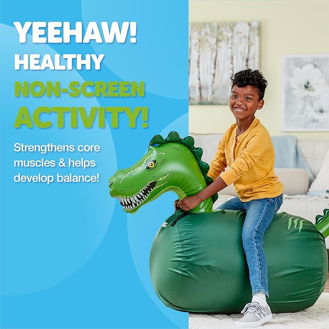 WADDLE Large Inflatable Bouncy Hopper - Ride On, Indoor, Outdoor Toys, Bouncy Horse for Girls and Boys, Durable, Easy Grip Handles, Dinosaur Toys, Kids, Up to 250lbs, Ages 5 and Up (Trex)