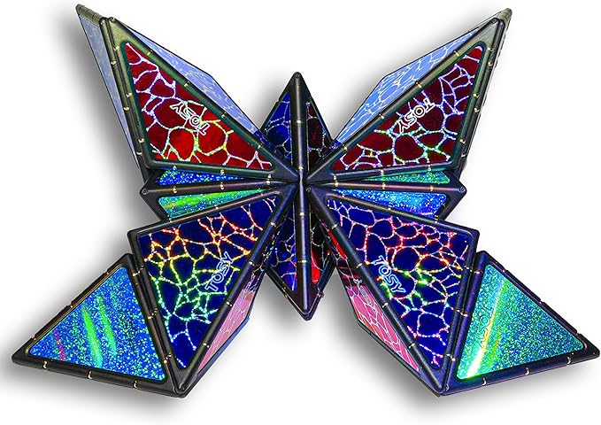 TOSY Magnet Pyramid Stone - 1 Cube Transforms into 1 Billion Shapes, 12 Pieces, 243 Rare Earth Magnets, Holographic Design Magnet Tiles Creative Puzzle STEAM Toy
