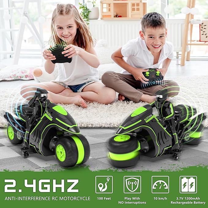 Eulogia Remote Control Motorcycle, 360° Spinning Wheel RC Stunt Motocross Toys, High Speed Riding Model with Rechargeable Battery, Drift Motorbikes for Kids, Gift for Boys & Girls Ages 5+