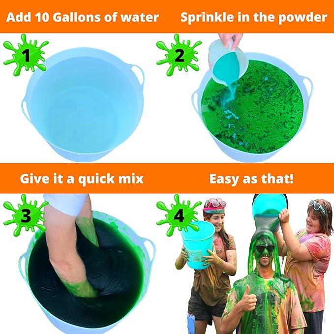 PARTY GOAT Bulk Instant Slime Powder. Mix with Water to Make 40 Gallons. Large Multicolor Kit for Slime Blaster Guns, Color Run or Color War