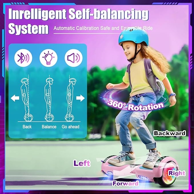 Self Balancing Scooters with Bluetooth & Corlorful LED Lights, Gifts for Kids & Adults & Girls & Boys, for All Ages