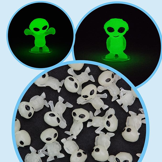 Alien Toys in Capsules - 50 Pcs of 1.1 Inch Plastic Capsules & 1 Inch Glow in The Dark Alien Figurines for Kids - Party Favors - Classroom Prizes - Toys Bulk for Vending Machine Refill