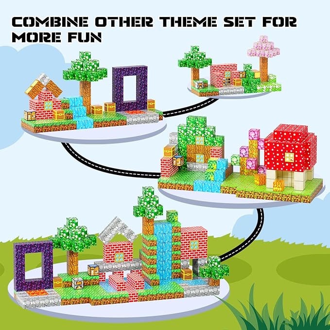 Kid Odyssey 87 PCS Magnetic Building Blocks Set-Build Mine Country Cottage World, STEM Montessori Toy for Kids Ages 3+, Educational Construction Toy for Boys & Girls