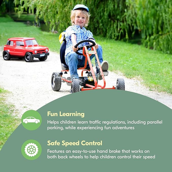 hauck Kids Pedal Go Kart, 4 Wheel Bike Cart, Ages 4-8, Lightning Ride, Orange