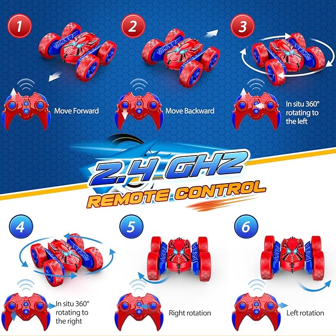 RC Car Toys for 3 4 5 6 7 8 9 10 Year Old Boys,Double Sided 360° Flip 4WD Remote Control Car 2.4GHz Electric Rechargeable Toys for Ages 4-6 5-7 for Birthday Halloween Christmas Easter Basket Stuffers