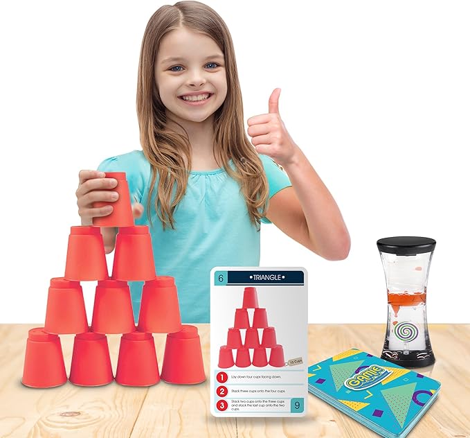 Gamie Stacking Cups Game with 18 Fun Challenges and Water Timer, 24 PCS Cup Stacking Set, Classic Family, Indoor Recess Game for Classroom, Fun Gift Idea for Boys and Girls Ages 3+ Olds