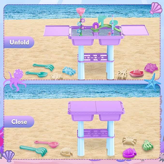deAO Water Table for Toddlers 3-5, Kids Play Water 2 in 1 Sand and Water Table with 2 Fishing Pool Toys, Summer Outdoor Pool Backyard Toys,Birthday Party Gifts for Boys Girls (Purple)